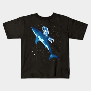 Astronaut on white shark Kids T-Shirt